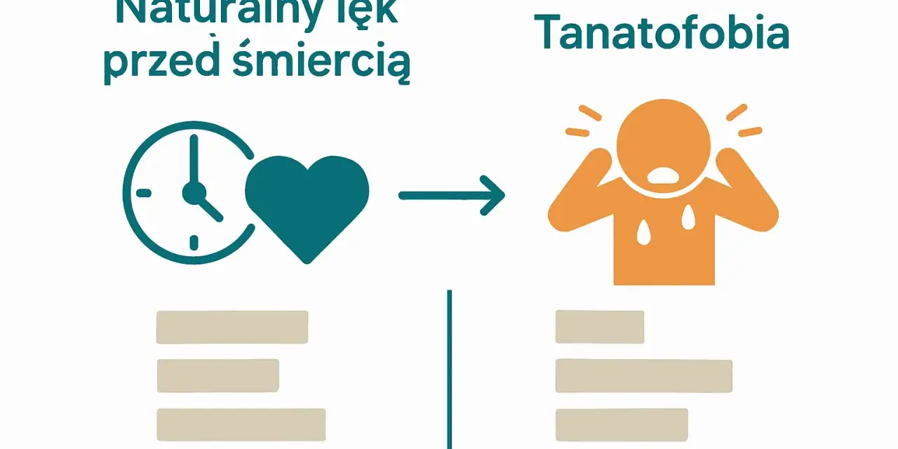 Naturalny lęk przed śmiercią ewoluuje w tanatofobię, objawiającą się paniką i przerażeniem.