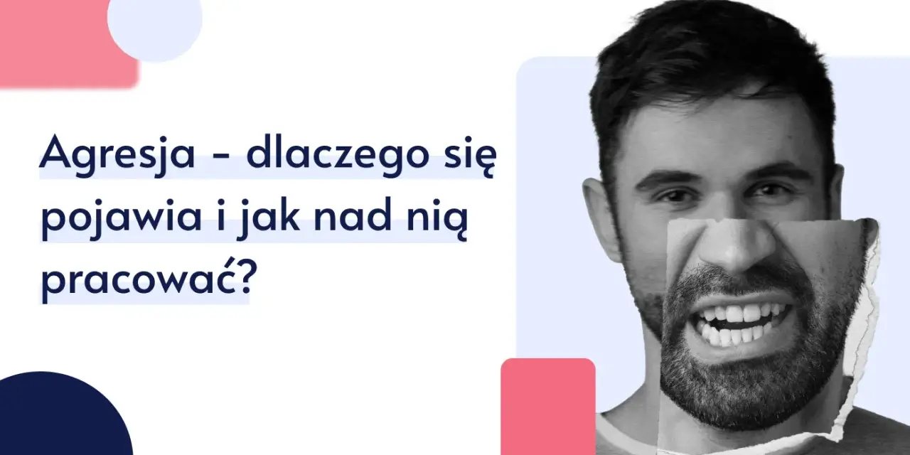 Mężczyzna z rozerwaną twarzą, symbolizującą problem, jak radzić sobie z agresją. Tekst pyta o przyczyny i sposoby pracy nad nią.