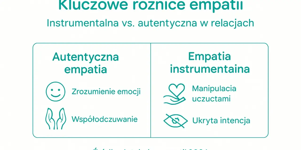 Kluczowe różnice empatii: autentyczna (zrozumienie emocji, współodczuwanie) vs. instrumentalna (manipulacja, ukryta intencja). Krótko o tym, co to jest empatia.
