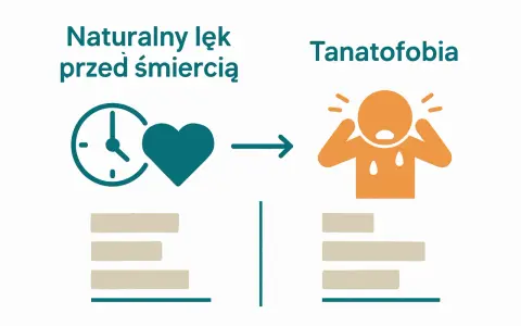 Naturalny lęk przed śmiercią ewoluuje w tanatofobię, objawiającą się paniką i przerażeniem.
