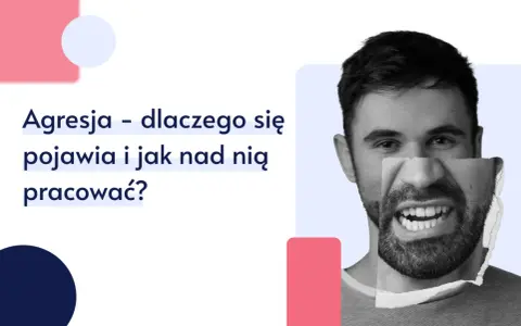 Mężczyzna z rozerwaną twarzą, symbolizującą problem, jak radzić sobie z agresją. Tekst pyta o przyczyny i sposoby pracy nad nią.