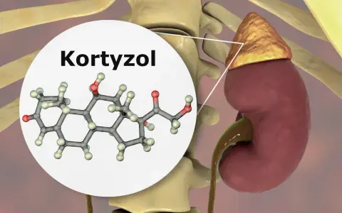 Struktura chemiczna kortyzolu, hormonu stresu, produkowanego przez nadnercza umieszczone na nerkach.