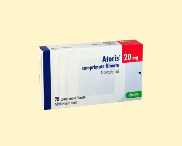 Pudełko leku Atoris 20 mg. Czy atoris można dzielić? Informacja na opakowaniu nie wskazuje na możliwość dzielenia tabletek.