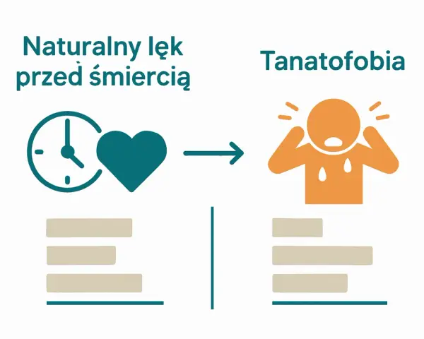 Naturalny lęk przed śmiercią ewoluuje w tanatofobię, objawiającą się paniką i przerażeniem.
