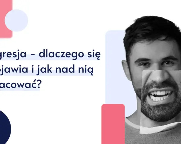 Mężczyzna z rozerwaną twarzą, symbolizującą problem, jak radzić sobie z agresją. Tekst pyta o przyczyny i sposoby pracy nad nią.