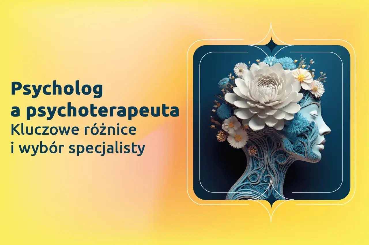 Psycholog a psychoterapeuta – kluczowe różnice i wybór specjalisty. Stylizowana głowa z kwiatami symbolizuje umysł.