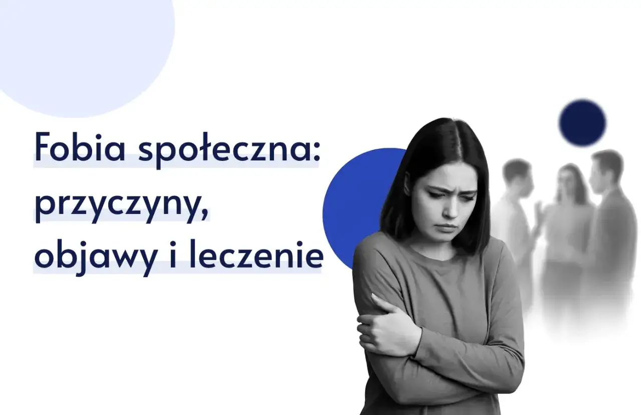 Smutna dziewczyna z objawami nieleczonej fobii społecznej, otoczona rozmytymi postaciami.