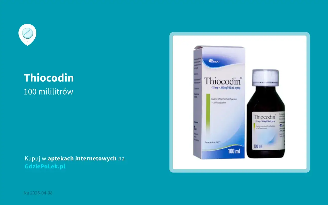 Thiocodin 100 ml syrop. Czy thiocodin jest na receptę? Sprawdź na GdziePolek.pl.