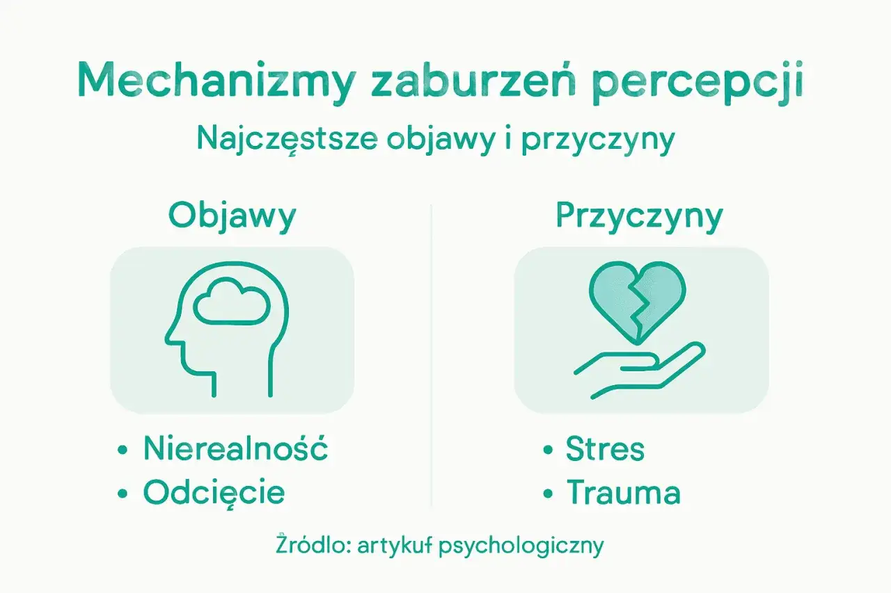 Zaburzenia percepcji: objawy (nierealność, odcięcie) i przyczyny (stres, trauma) mogą prowadzić do chwilowej utraty kontaktu z rzeczywistością.