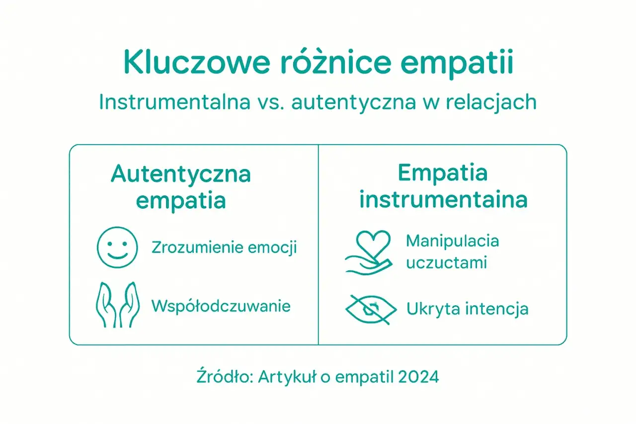 Kluczowe różnice: autentyczna empatia (zrozumienie emocji, współodczuwanie) vs. instrumentalna (manipulacja, ukryta intencja). Co oznacza słowo empatia?