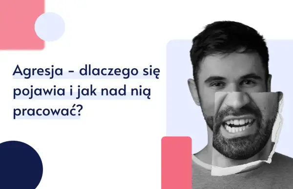 Mężczyzna z rozerwaną twarzą, symbolizującą problem, jak radzić sobie z agresją. Tekst pyta o przyczyny i sposoby pracy nad nią.